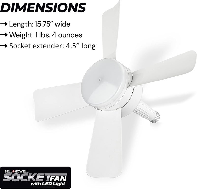 BELLHOWELL Socket Breeze Modern Ceiling Fans with LED Lights, 10" LED E26/E27 Screw Base Mini Light Socket Fan with Cord for Bedroom, Living Room, Kitchen, Balcony - Image 4
